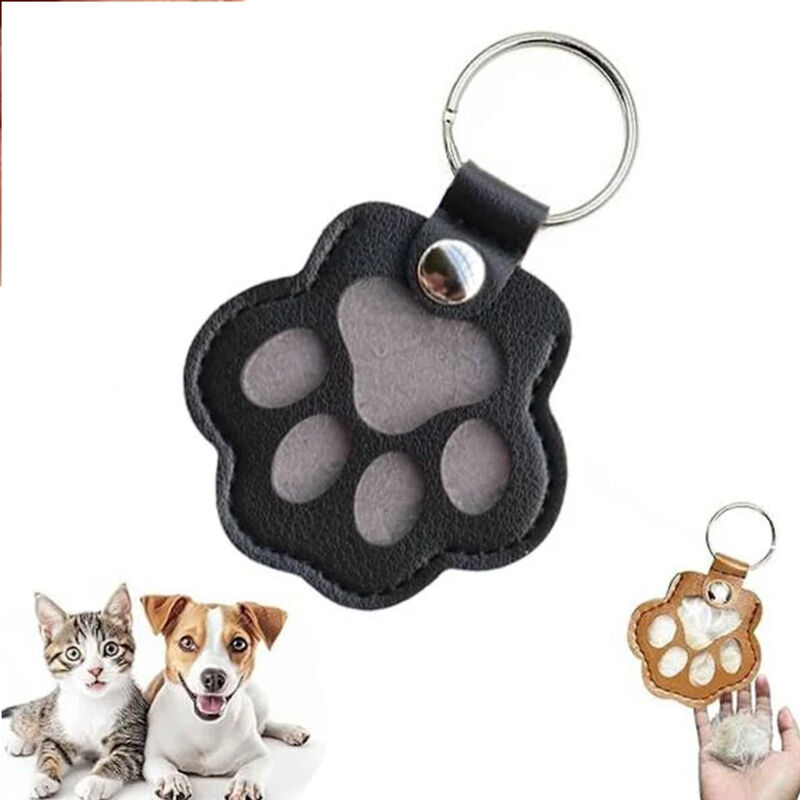 Porte-clés souvenir pour poils d'animaux, pendentif en cuir empreinte de patte, cadeau pour amoureux des chats et chiens, noir