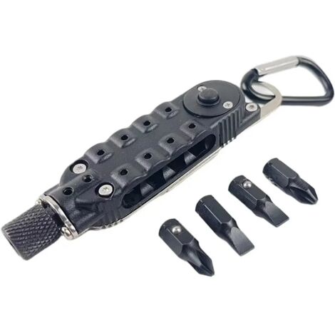 Porte-clés tournevis multifonctionnel - Mini outils camping EDC avec lumière LED et ouvre-bouteille