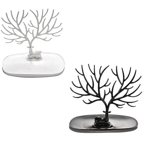 Porte-colliers, présentoir à bracelets, organisateur de bijoux, arbre à bijoux décoratif - Lot de 2 - Noir et blanc