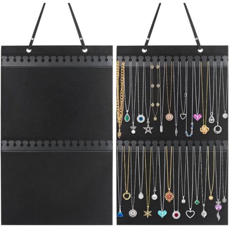 Porte-Colliers - Support de Rangement pour Colliers Bracelets Chevilles - Felté Épais avec 32 Crochets en Cuir PU - Pour Porte Mur ou Armoire - 1 Pièce