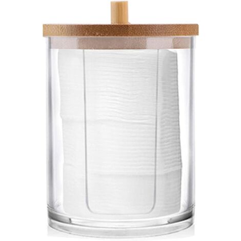 Porte Coton Tige, Distributeur Coton, Boite a Coton, boîte de Rangement, avec Couvercle en Bois, Ihumidité, pour Salon, Chambre Coucher, Salle de Bain(15.5×11.8cm)