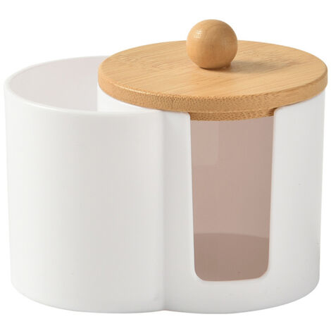Porte-cotonets avec couvercle, distributeur de cotons-tiges ronds en plastique blanc, organisateur de salle de bain pour accessoires et cotons démaquillants