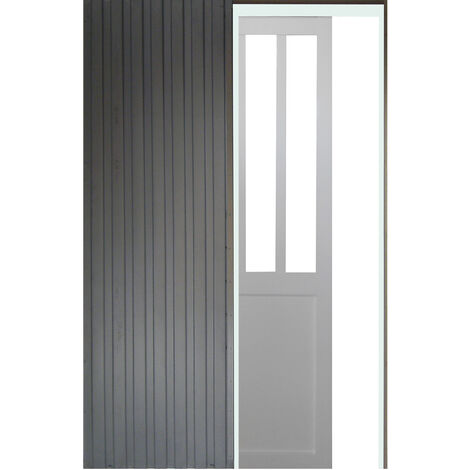 Porte Coulissant Atelier En Enrobe Blanc Vitrage Transparent H204 x l83 + Systeme Galandage avec habillage fourni - blanc-02