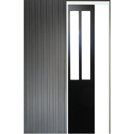 Porte Coulissant Atelier En Enrobe Noir Vitrage Transparent H204 x l73 + Systeme Galandage avec habillage fourni - noir-01