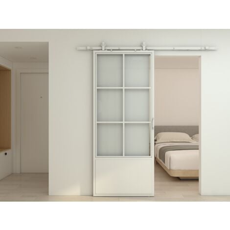 Porte coulissante 102 x 220 cm porte intérieure en verre, décor industriel Loft blanc porte verrière