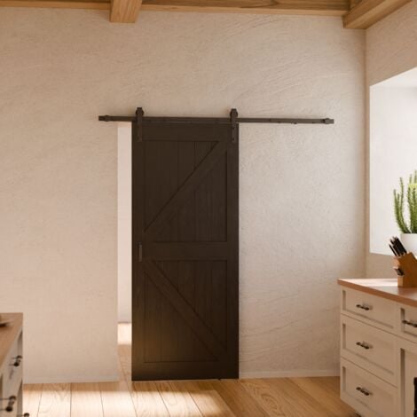 SCHULTE Porte coulissante 90 x 215 cm pleine intérieure en bois, porte de grange noire Oak, système ouvert noir avec softclose