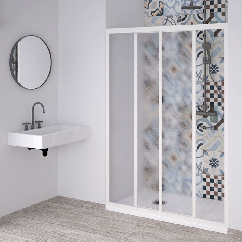 Porte coulissante à deux vantaux en acrylique Linea pour ouverture latérale de la niche