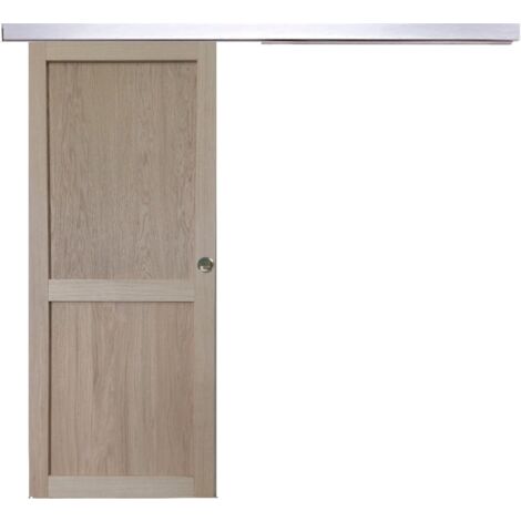Porte Coulissante Atelier 2 Panneaux chene H204 x L73 + Rail Alu et 2 Coquilles