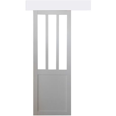 Porte Coulissante Atelier En Enrobe Blanc Largeur 73 + Rail Alu + 2 Coquilles Posees - GD MENUISERIES - blanc-02