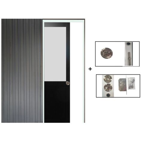 Porte Coulissante Athena Noir H204 x L83 + Système à Galandage (sans kit finition)