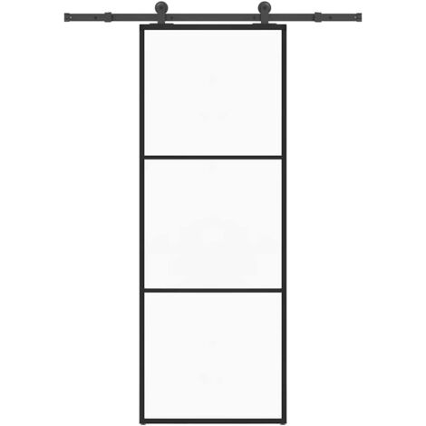 Porte coulissante avec kit de quincaillerie-Porte intérieure avec kit de montage complet 76x205 cm Verre ESG 397986