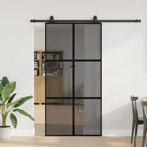 Porte coulissante avec kit de quincaillerie-Porte intérieure avec kit de montage complet noir 102,5x205 cm 218234