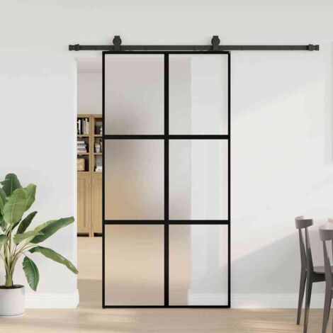 Porte coulissante avec kit de quincaillerie-Porte intérieure avec kit de montage complet noir 102,5x205 cm 717948
