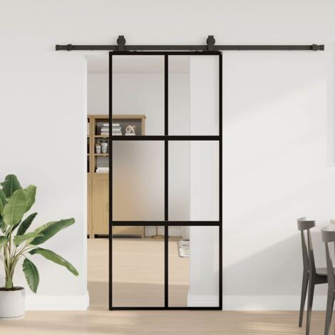 Porte coulissante avec kit de quincaillerie-Porte intérieure avec kit de montage complet noir 90x205 cm 313868