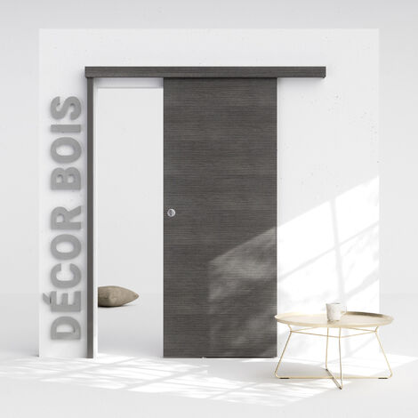 Mon Marché Déco – Porte coulissante 83 cm avec rail breveté – Décor bois sable noir – Amortisseurs confort pour coulissement silencieux – Installation facile