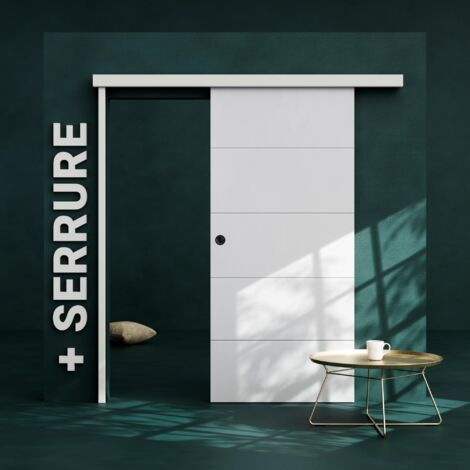 Mon Marché Déco – Porte coulissante prépeinte 93 cm avec serrure – Rail breveté pour coulissement fluide – Installation facile avec amortisseurs confort