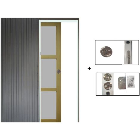 Porte Coulissante Ayous 3 Panneaux Gris RAL 7035 H204 x L83 + Systeme a Galandage