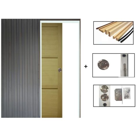 Porte Coulissante Ayous 3 Panneaux H.204 x l.73 + Système a Galandage + Kit finition inclus - GD MENUISERIES - naturel-10