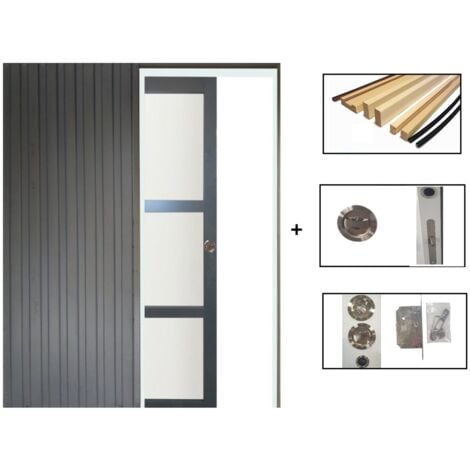 Porte Coulissante Blakeria Vitrée Ral7016 H204 X L93 + Systeme De Galandage Et Kit De Finition Inclus
