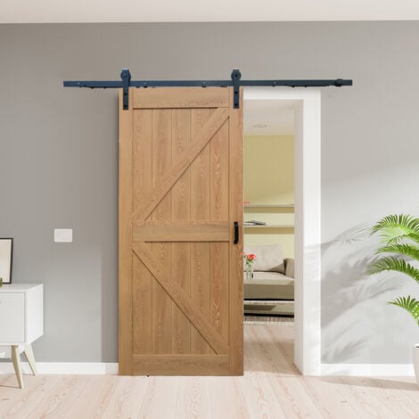 SCHULTE Porte de grange Oak 90 x 215 cm, porte coulissante pleine intérieure en bois, système ouvert noir avec softclose