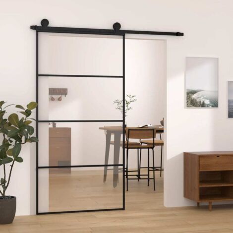 Porte coulissante et kit de quincaillerie,Porte glissante pour l'Intérieure 102,5x205cm Verre ESG CIV457041