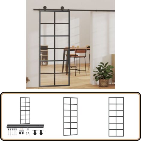 Porte coulissante et quincaillerie Verre ESG/Aluminium 76x205cm - Portes Coulissantes - Porte Vitrée - Porte Aluminium - Portes Intérieures - Kit De Quincaillerie