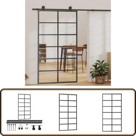 Porte coulissante et quincaillerie Verre et Aluminium 102x205cm - Portes Coulissantes - Porte Vitrée - Porte Aluminium - Portes Intérieures - Kit De Quincaillerie