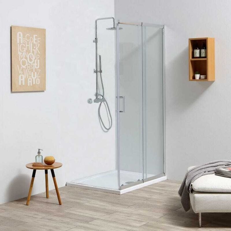 Porte Coulissante Et Verre Fixe Pour Paroi De Douche 70-80 Cm 4 Mm Leo