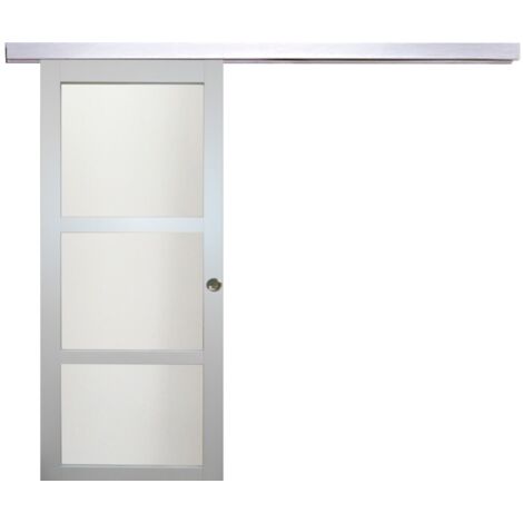 Porte Coulissante Greyria Gris Clair RAL7035 Vitree H204 x L83 + Rail Alu et Coquilles