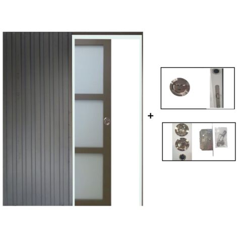 Porte Coulissante Gris Taupe Ral 7006 Vitrée H204 X L73 Cm, Galandage Gd Menuiseries