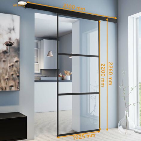 Schulte – Porte coulissante intérieure en verre 102 x 220 cm – Panneau de sécurité 6 mm – Rail aluminium inoxydable – Système Softclose silencieux