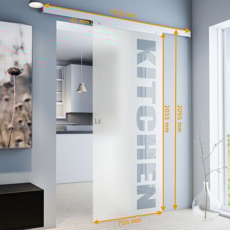 Porte coulissante intérieure en verre Inova, 75 x 203 cm, porte vitrée opaque à personnaliser, 3 poignées différentes, fermeture Softclose en option