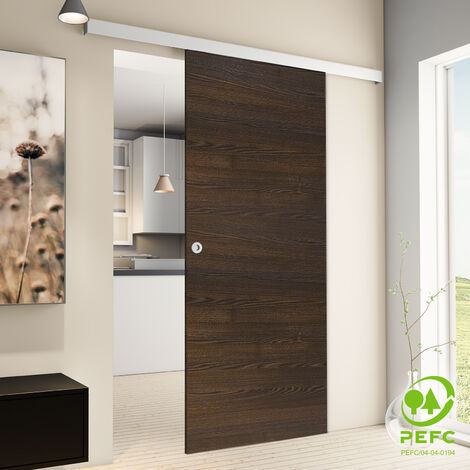 Porte coulissante intérieure Inova, 88 x 203 cm, wengé, 2 poignées différentes, fermeture Softclose en option