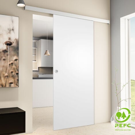 Porte coulissante intérieure Inova, 102 x 220 cm, bois blanc, 2 poignées différentes, fermeture Softclose en option