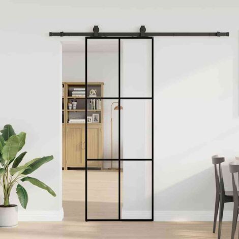 Porte coulissante kit de quincaillerie-Porte intérieure avec kit de montage complet noir 76x205 cm verre ESG 184230