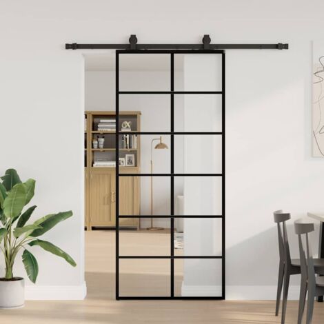 Porte coulissante kit de quincaillerie-Porte intérieure avec kit de montage complet noir 90x205 cm verre ESG 132131