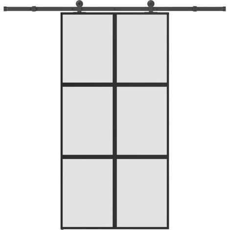 Porte coulissante kit de quincaillerie-Porte intérieure avec kit de montage complet trempé verre aluminium 738208