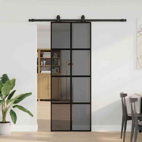 Porte coulissante kit quincaillerie-Porte intérieure avec kit de montage complet noir 76x205 cm verre trempé 359041