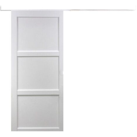 Porte Coulissante Korya Blanc 3 Panneaux H204 X L93 + Rail Alu Bandeau Blanc