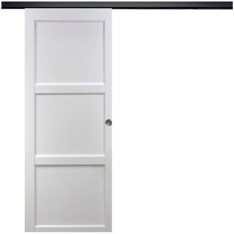 Porte Coulissante Korya Blanc 3 Panneaux H204 X L93 + Rail Alu Bandeau Noir Et 2 Coquilles