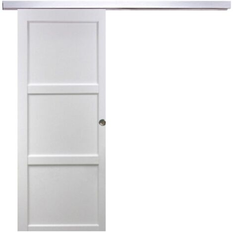 Porte Coulissante Korya Blanc 3 Panneaux H204 X L93 + Rail Alu Et 2 Coquilles