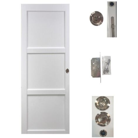 Porte Coulissante Korya Blanc 3 panneaux H204 x L93 + serrure a condamnation