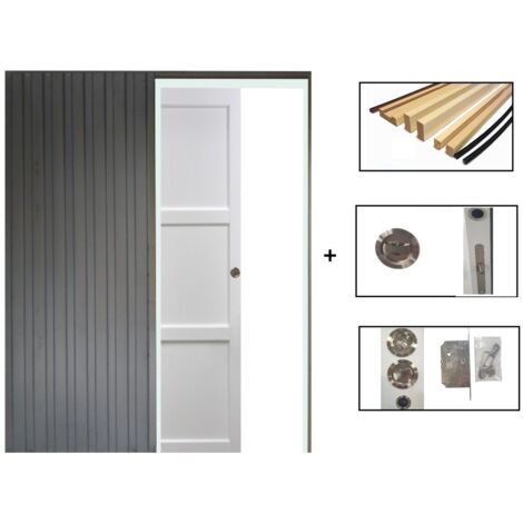 Porte Coulissante Korya Blanc 3 Panneaux H204 X L93 + Systeme De Galandage Et Kit De Finition Inclus