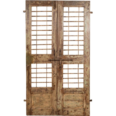 Porte coulissante médiévale ancienne en bois massif et en fer pour l'intérieur ou l'extérieur