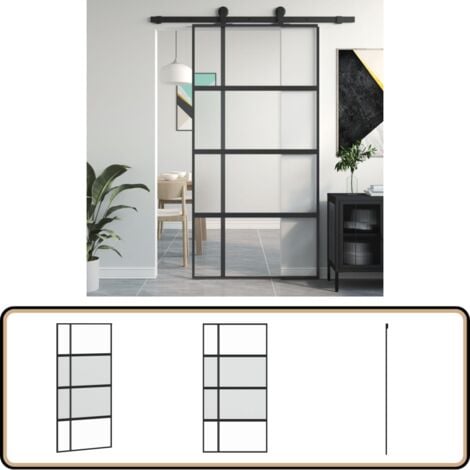 Porte coulissante noir 102,5x205 cm verre trempé aluminium - Porte Coulissante - Porte Intérieur - Porte Vitrée - Porte Aluminium - Porte Noire