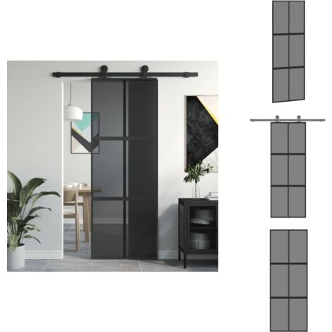 Porte coulissante noir 76x205 cm verre trempé aluminium - Portes Coulissantes - Porte Vitrée - Porte D'entrée - Porte Intérieur - Portes Modernes