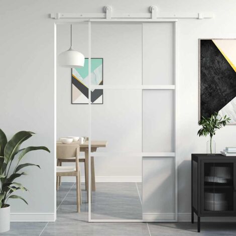 Porte coulissante-Porte intérieure blanc 90x205 cm verre trempé aluminium 607172