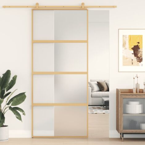 Porte coulissante, Porte Moderne robuste doré 90x205 cm verre ESG dépoli et aluminium, ASAF85534 DESIGN IN