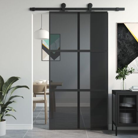 Porte coulissante, Porte Moderne robuste noir 102, 5x205 cm verre trempé aluminium, ASAF46945 DESIGN IN