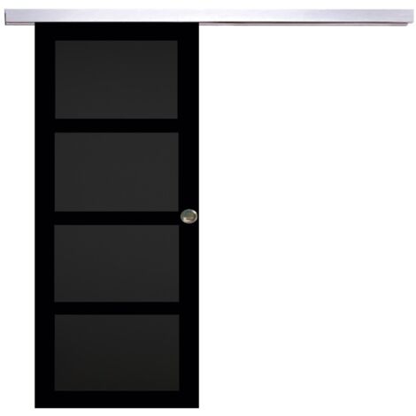 Porte Coulissante Telia Noir 4 Panneaux H204 X L83 + Rail Alu Et 2 Coquilles